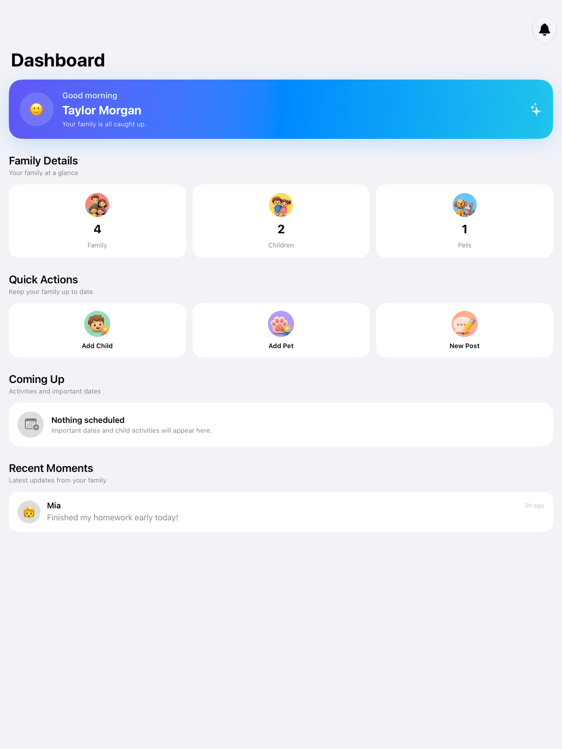 Family Equity iPad dashboard