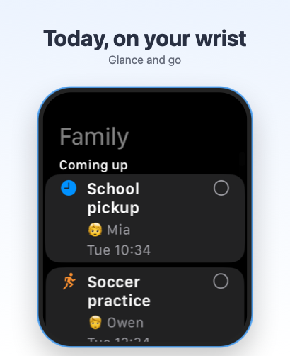 Family Equity Apple Watch companion showing upcoming events